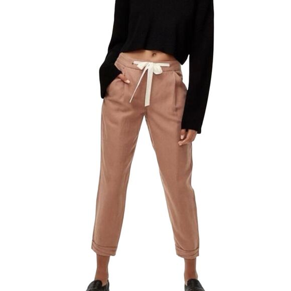 Aritzia Wilfred Earthy Pink Linen Blend Tie Waist Crop Length Jogger Pants XS